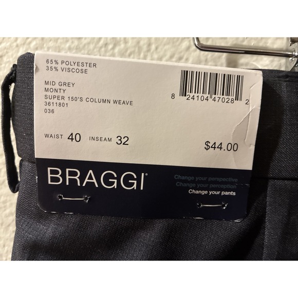 Mens BRAGGI Dress Pants Slacks Louis Raphael - Flat Grey Monty 40x32 Weave NEW! - Picture 4 of 4